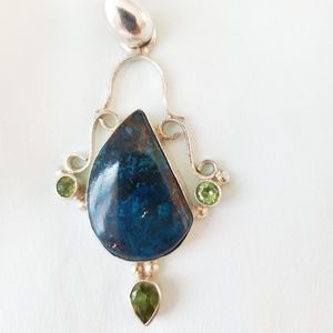 Peridot and Lapis Gem Pendant/Slide in.925 Silver